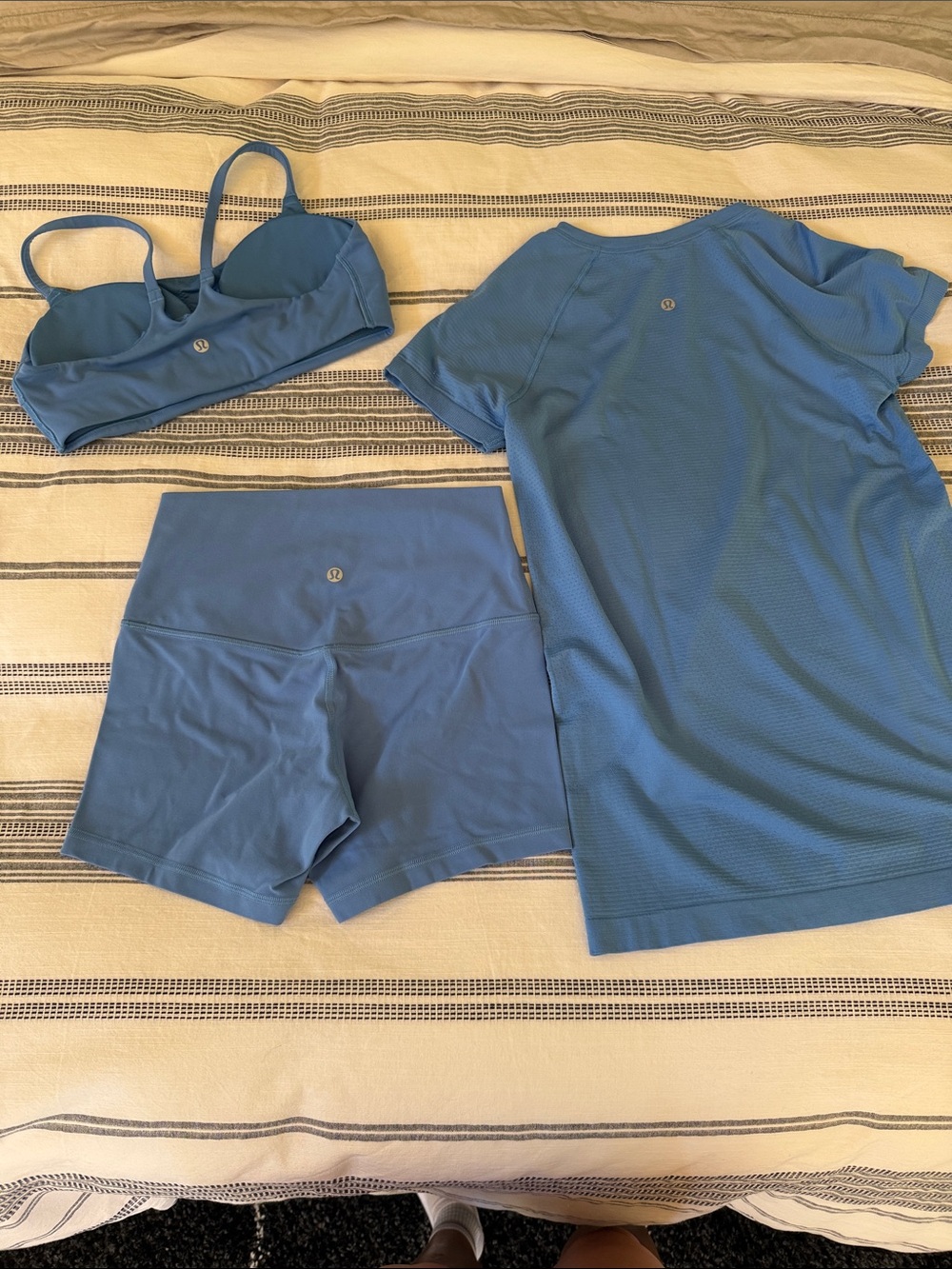 lululemon athletica Blue 3-Piece Active Set - Sports Bra, High-Rise Shorts & Tee